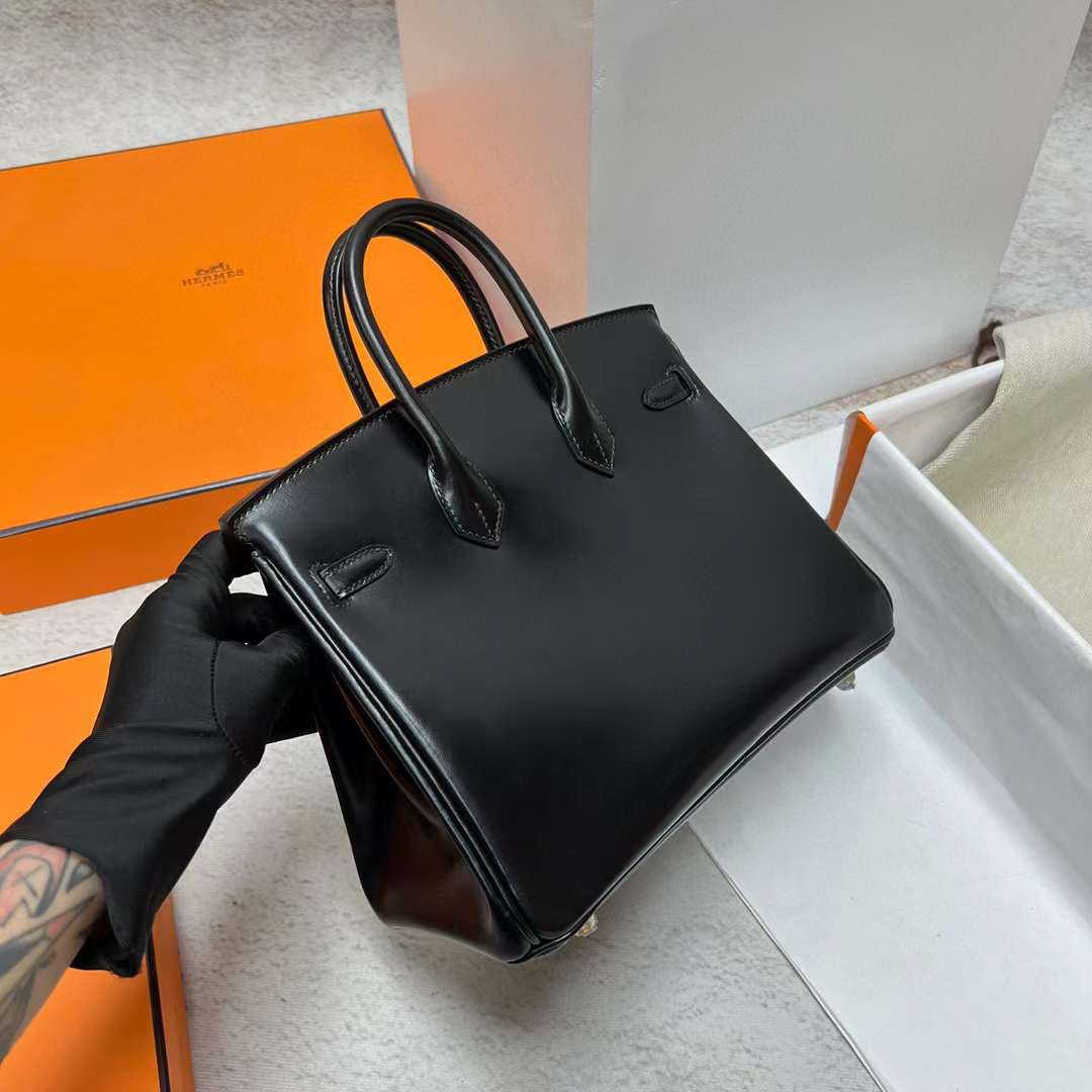 Hermès（爱马仕）Birkin 铂金包 Boxcalf Ck89 黑色 金扣 25cm 全手工蜡线缝制 Ghw
