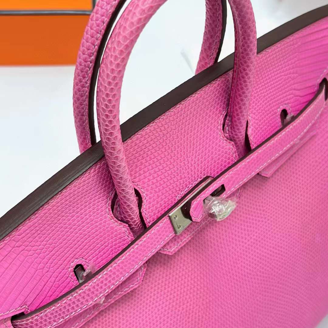 Hermès（爱马仕）Birkin 铂金包 Lizard 进口蜥蜴皮 j5 桃粉色 银扣 25cm 全手工蜡线缝制 Phw