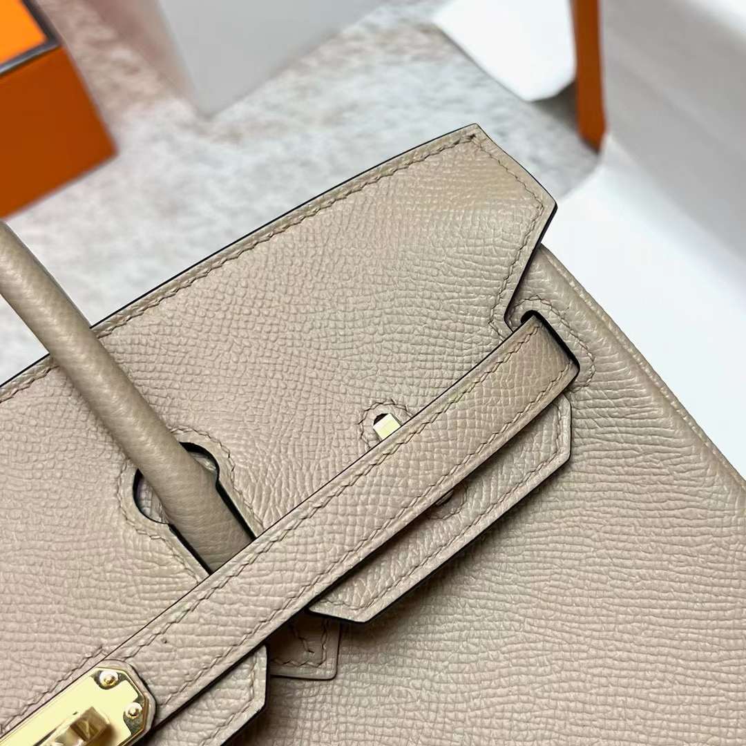 Hermès（爱马仕）Birkin 铂金包 Epsom S2 风衣灰 金扣 25cm 全手工蜡线缝制 Ghw