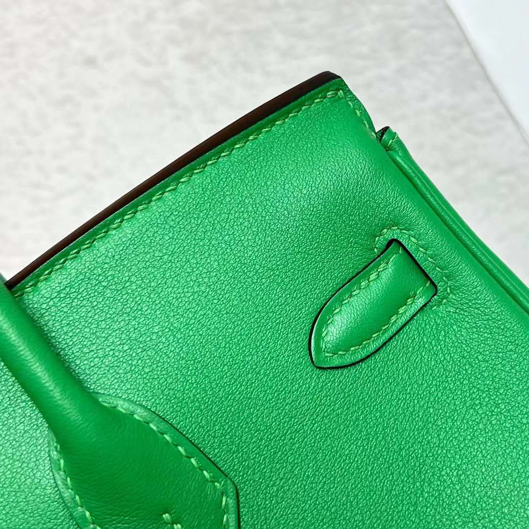 Hermès（爱马仕）Birkin 铂金包 Swift皮 K1 竹子绿 金扣 25cm 全手工蜡线缝制 Ghw