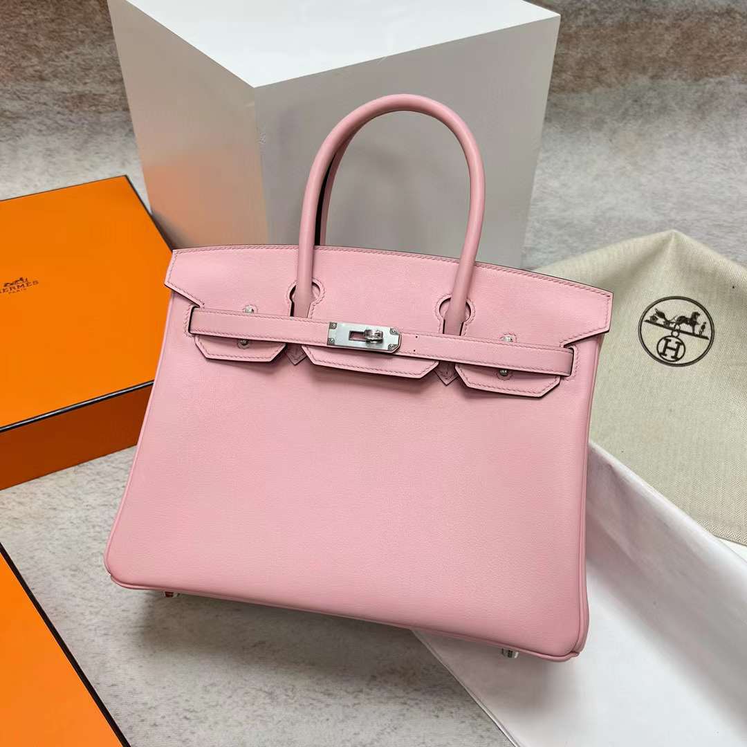 Hermès（爱马仕）Birkin 铂金包 Swift 3Q 新粉色 银扣 30cm 全手工蜡线缝制 Phw