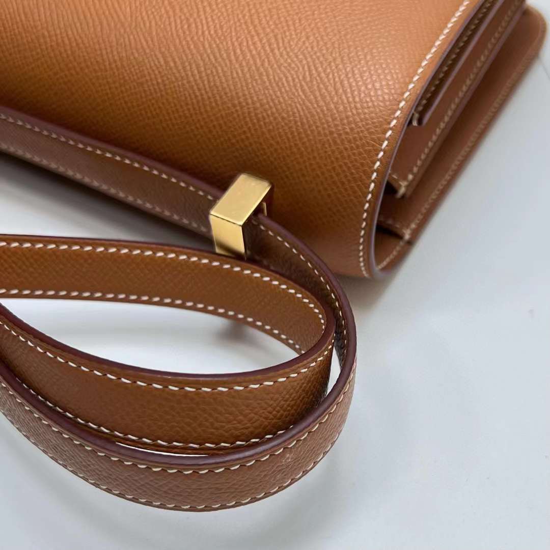 Hermès（爱马仕）Constance 空姐包 Epsom Ck37 金棕色 金扣 24cm 全手工蜡线缝制 Ghw