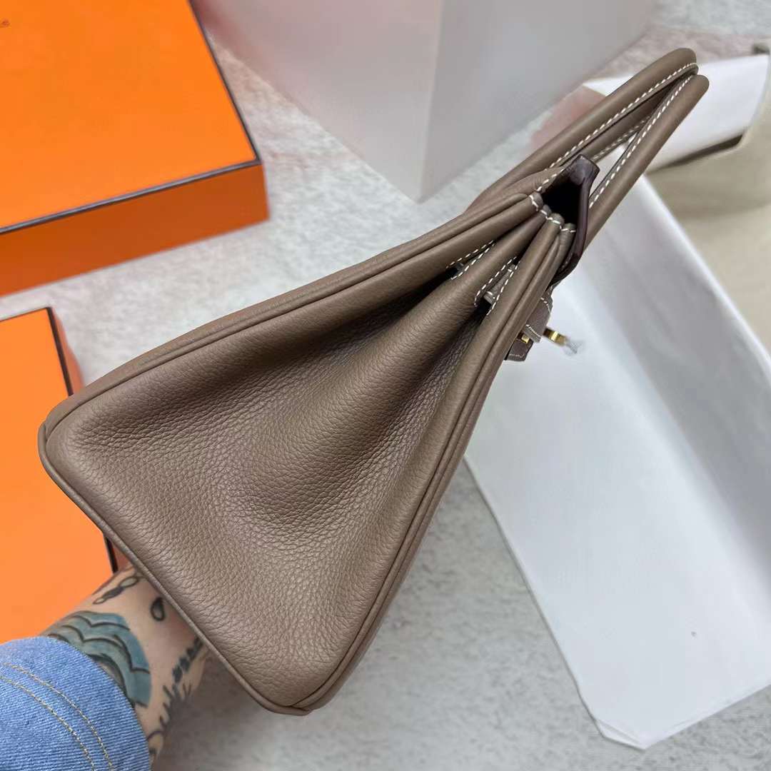 Hermès（爱马仕）Birkin 铂金包 Togo皮 原厂进口小牛皮 Ck18 大象灰 金扣 25cm 全手工蜡线缝制 Ghw