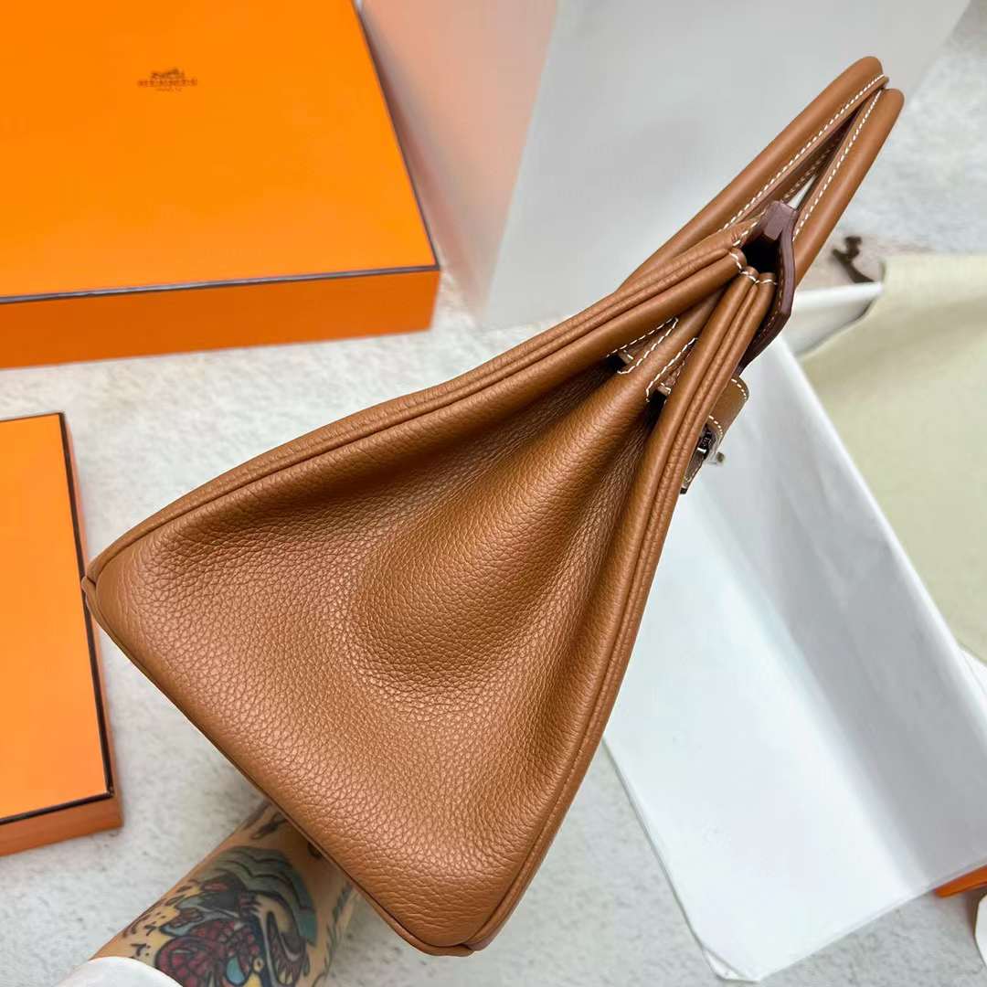 Hermès（爱马仕）Birkin 铂金包 Togo皮 Ck37 金棕色 银扣 30cm 全手工蜡线缝制 Phw