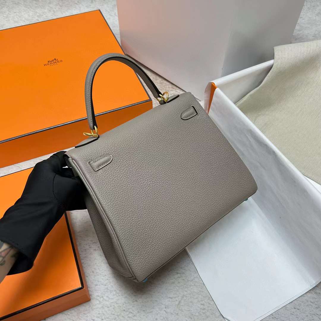 Hermès（爱马仕）Kelly 凯莉包 Togo皮 M8 沥青灰 金扣 25cm 全手工蜡线缝制 Ghw