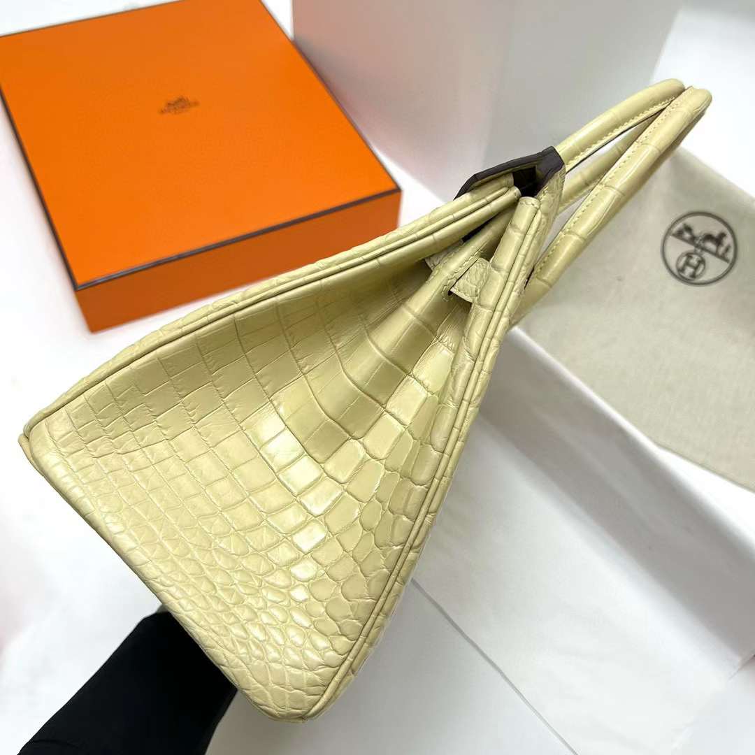 Hermès（爱马仕）Birkin 铂金包 雾面尼罗鳄鱼 Matte Nilo Crocodile 19 Abricot 杏色 银扣 30cm 全手工蜡线缝制 Phw