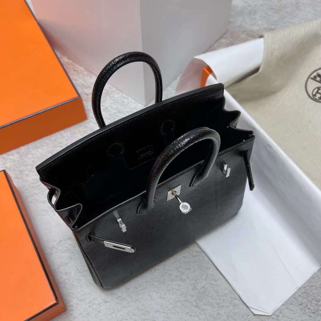 Hermès（爱马仕）Birkin 铂金包 Lizard 进口蜥蜴皮 Ck89 黑色 银扣 25cm 全手工蜡线缝制 Phw