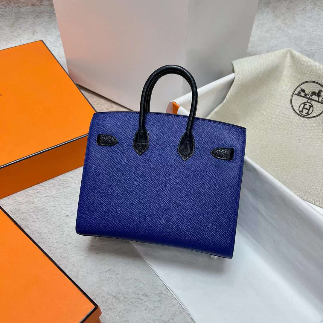 Hermès（爱马仕）Birkin 铂金包 限量版 蓝色小房子 银扣 20cm 全手工蜡线缝制 Phw
