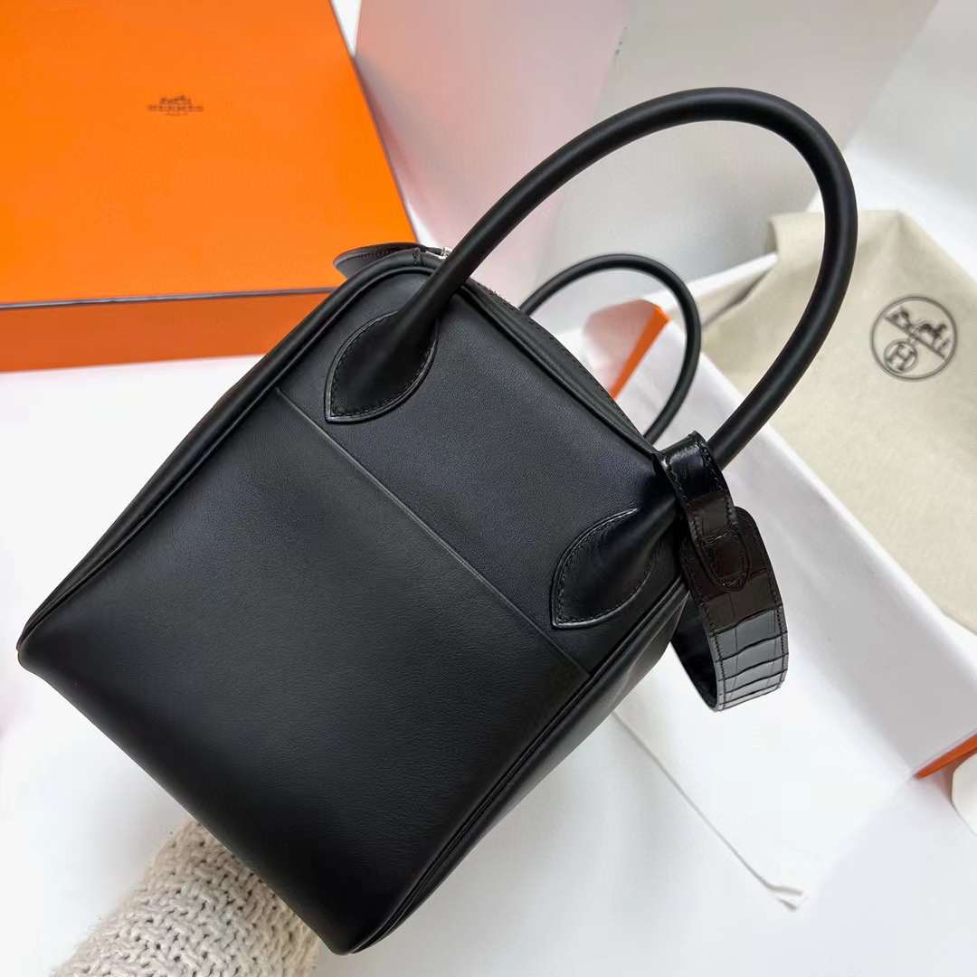 Hermès（爱马仕）Lindy 琳迪包 Touch Swift 拼 雾面尼罗鳄鱼 Ck89 黑色 银扣 30cm 全手工蜡线缝制 Phw
