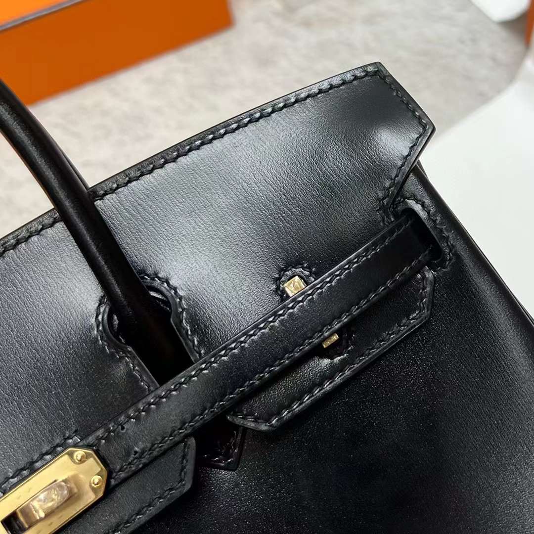 Hermès（爱马仕）Birkin 铂金包 Boxcalf Ck89 黑色 金扣 25cm 全手工蜡线缝制 Ghw