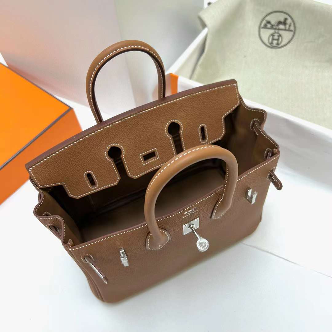 Hermès（爱马仕）Birkin 铂金包 Togo皮 Ck37 金棕色 银扣 25cm 全手工蜡线缝制 Phw