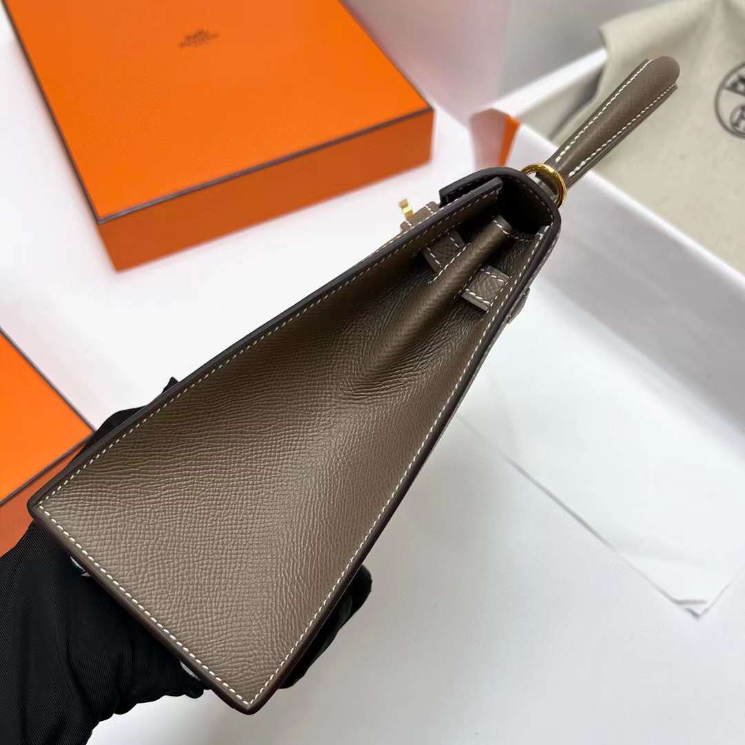 Hermès（爱马仕）Kelly 凯莉包 Epsom Ck37 大象灰 金扣 25cm 全手工蜡线缝制 Ghw