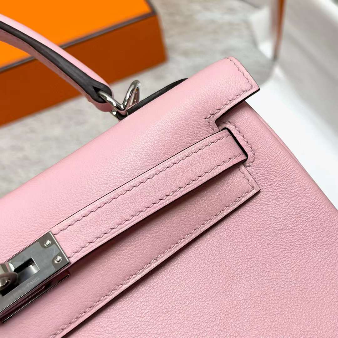 Hermès（爱马仕）Kelly Swift 3Q 新粉色 银扣 25cm 全手工蜡线缝制 Phw