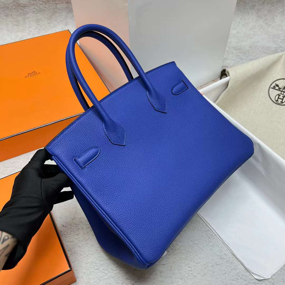 Hermès（爱马仕）Birkin 铂金包 Togo皮 7T 电光蓝 银扣 30cm 全手工蜡线缝制 Phw