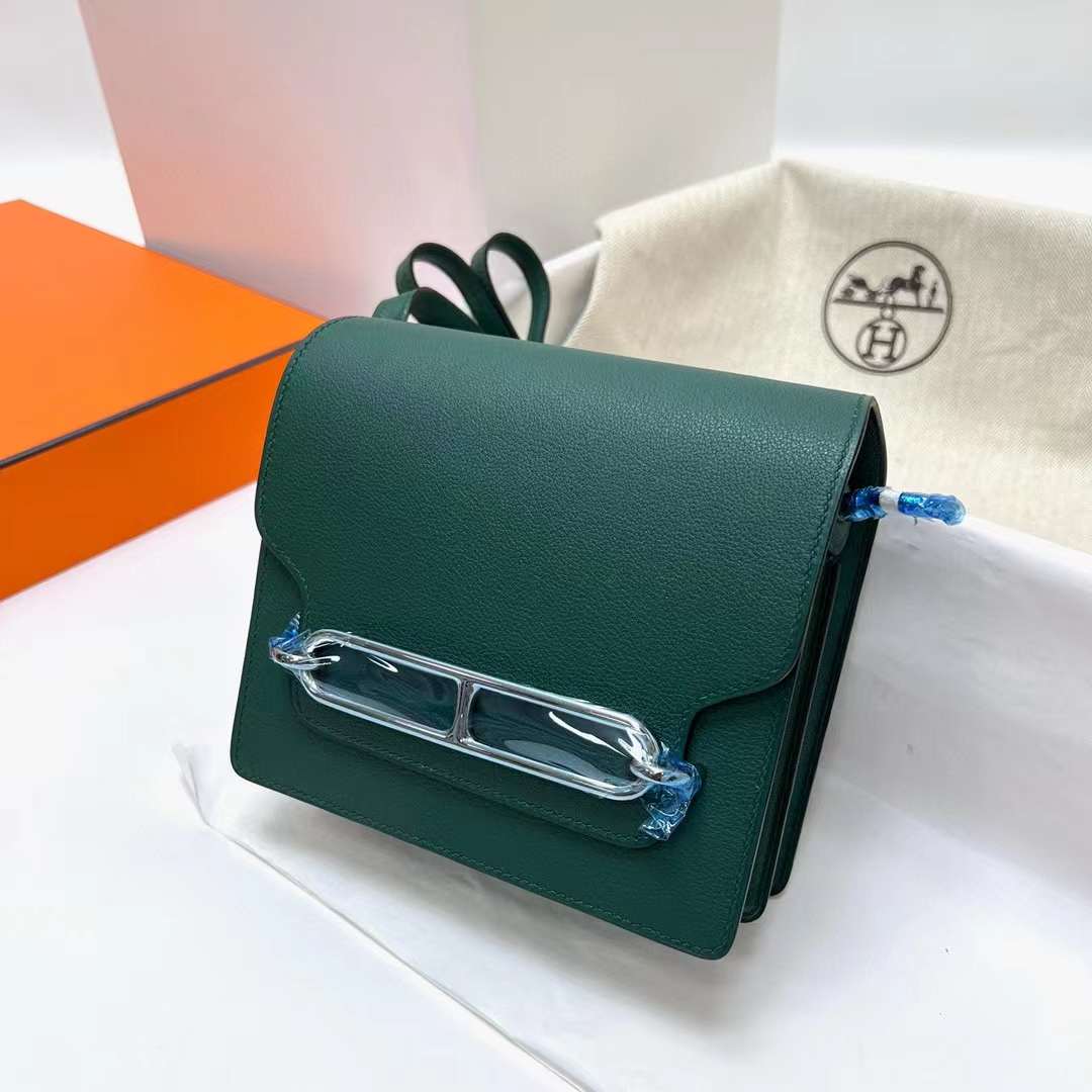 Hermès（爱马仕）Roulis 猪鼻子 Evercolor Z6 孔雀绿 银扣 18cm 全手工蜡线缝制 Phw