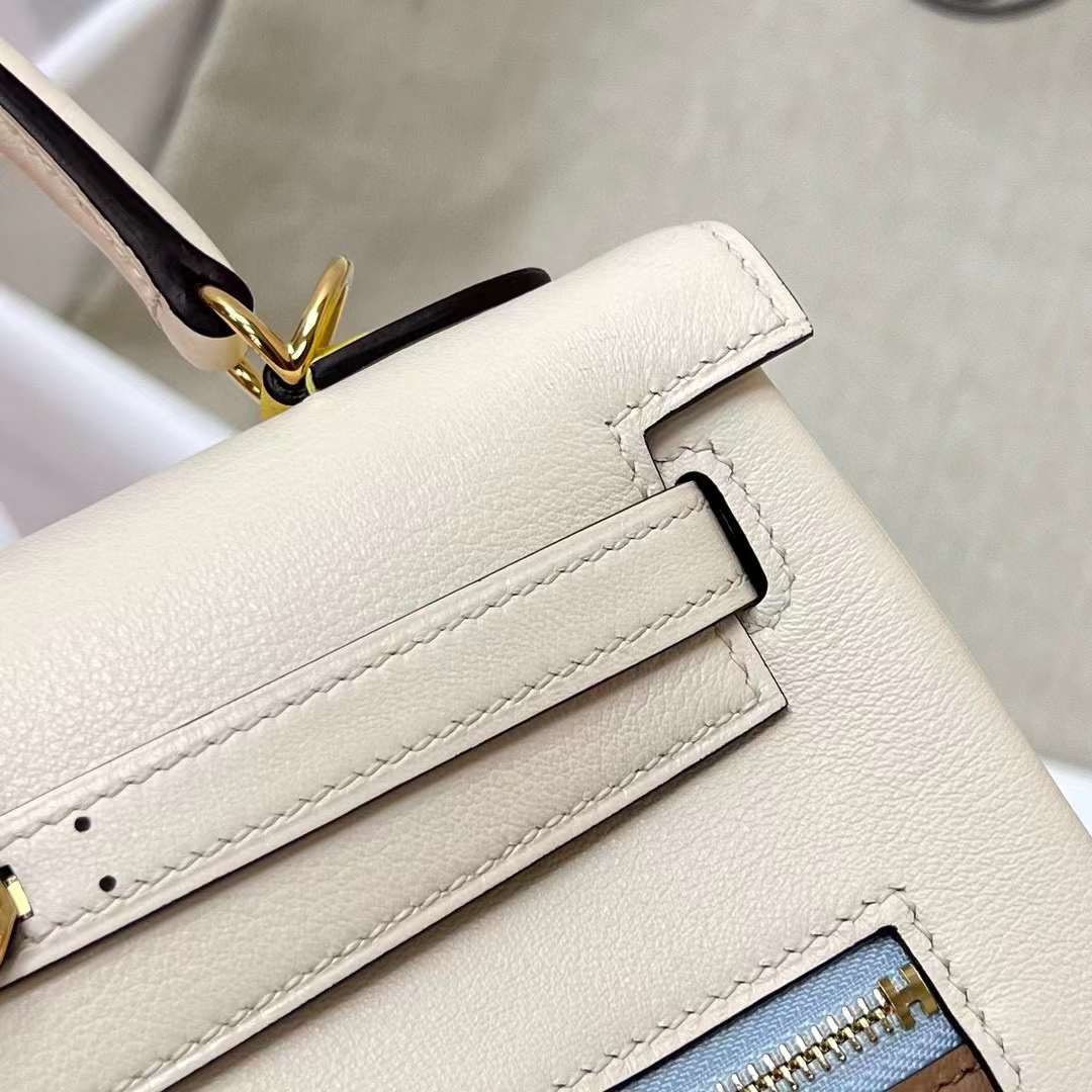 Hermès（爱马仕）Kelly 凯莉包 Colormatic Swift i2 奶油白 金扣 25cm 全手工蜡线缝制 Ghw
