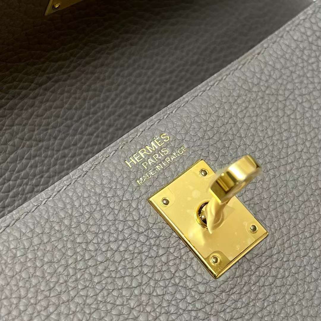 Hermès（爱马仕）Kelly 凯莉包 Togo皮 M8 沥青灰 金扣 25cm 全手工蜡线缝制 Ghw