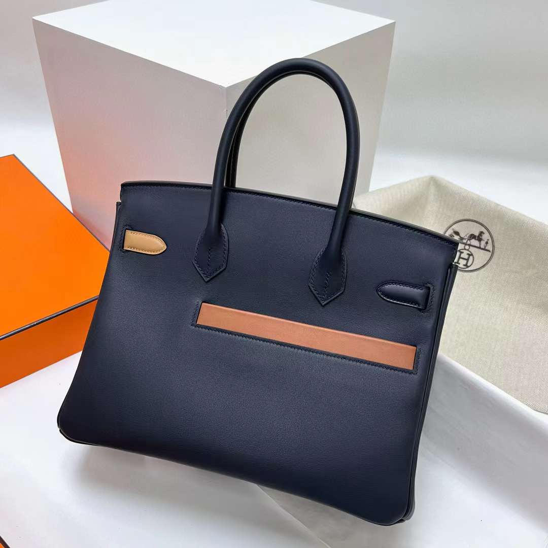 Hermès（爱马仕）Birkin 铂金包 Swift Colormatic 口袋包 2Z 午夜蓝 银扣 30cm 全手工蜡线缝制 Phw