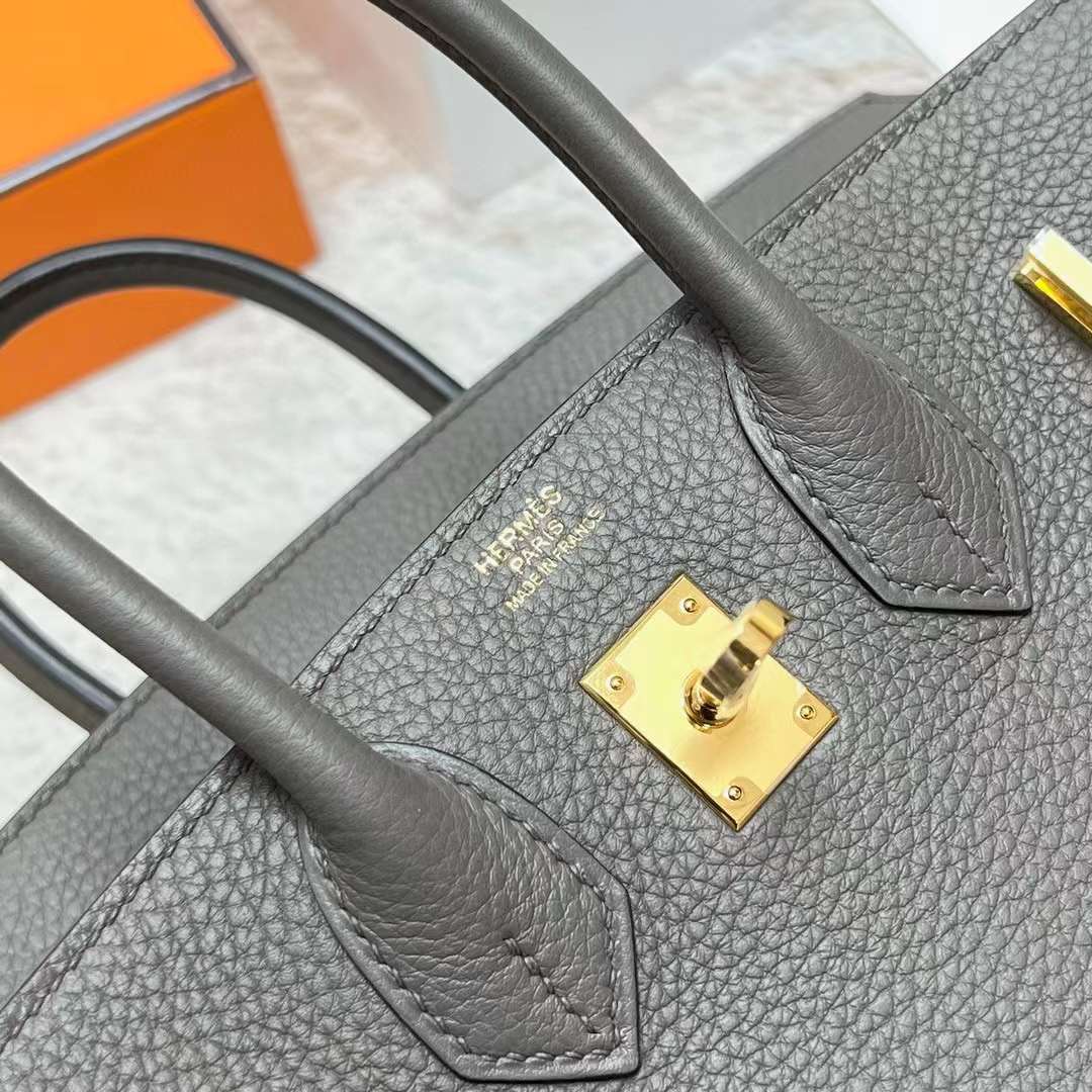 Hermès（爱马仕）Birkin 铂金包 Togo皮 8F 锡器灰 金扣 25cm 全手工蜡线缝制 Ghw