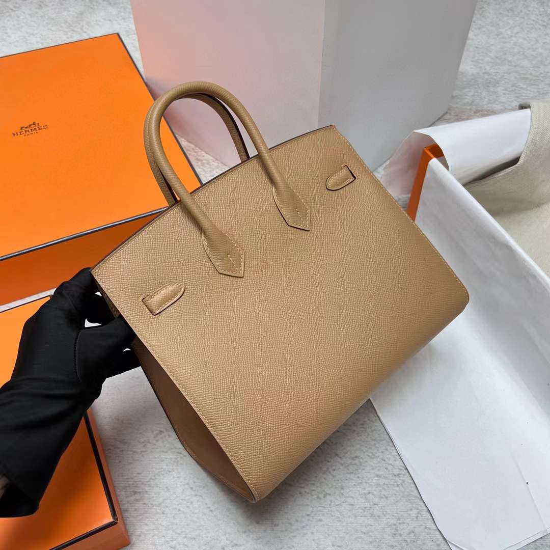 Hermès（爱马仕）Birkin 铂金包 Sellier Epsom 0M 奶茶色 金扣 25cm 全手工蜡线缝制 Ghw
