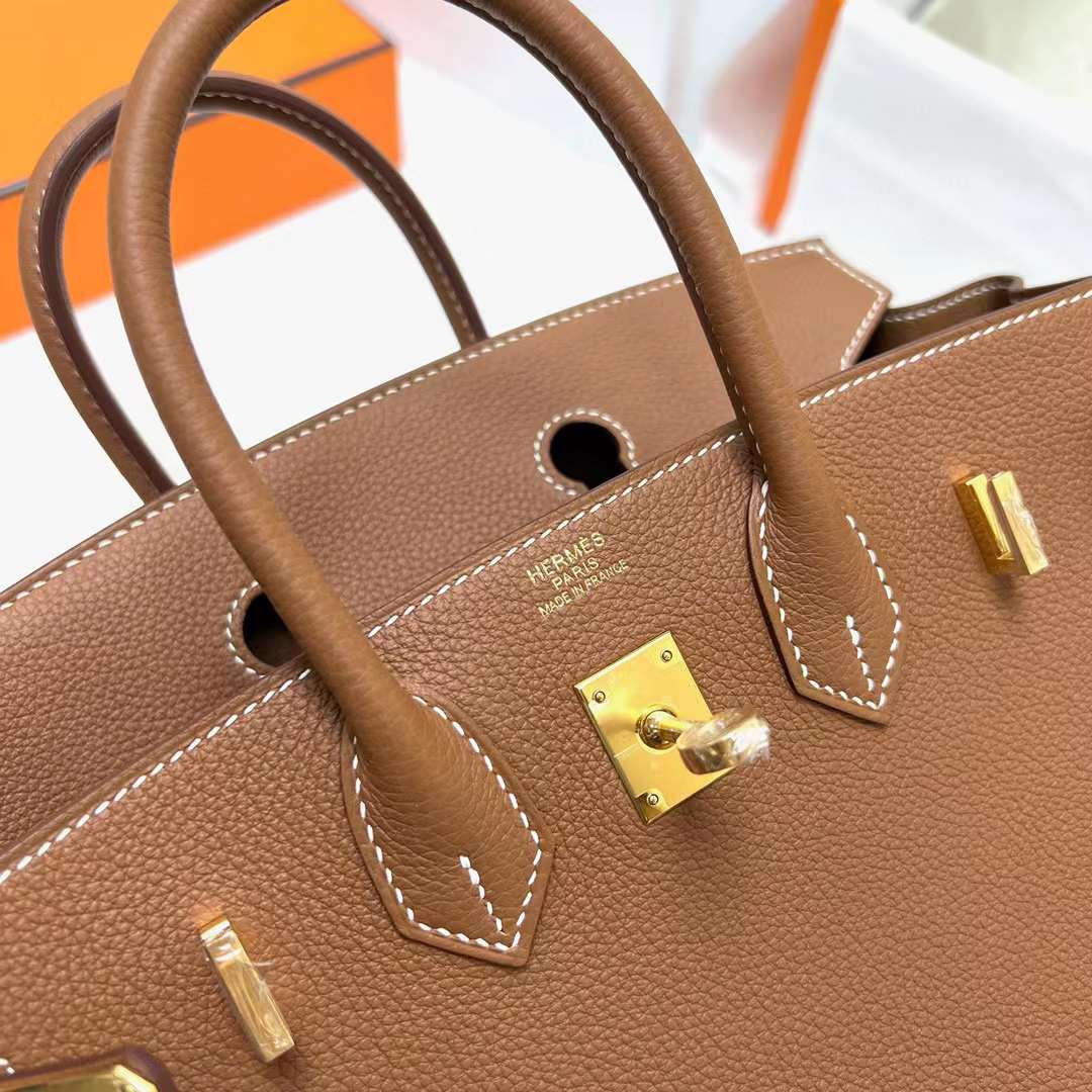 Hermès（爱马仕）Birkin 铂金包 Togo皮 Ck37 金棕色 金扣 25cm 全手工蜡线缝制 Ghw