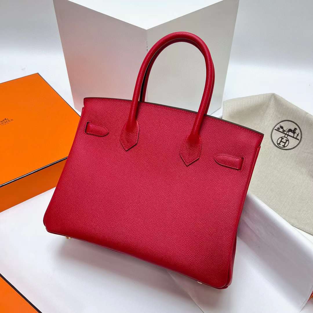 Hermès（爱马仕）Birkin 铂金包 Epsom Q5 国旗红 金扣 30cm 全手工蜡线缝制 Ghw