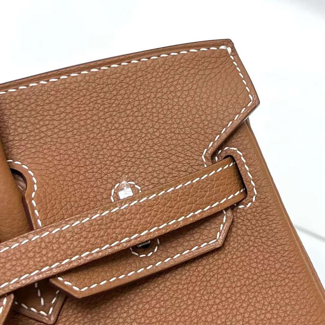 Hermès（爱马仕）Birkin 铂金包 Togo皮 Ck37 金棕色 银扣 25cm 全手工蜡线缝制 Phw