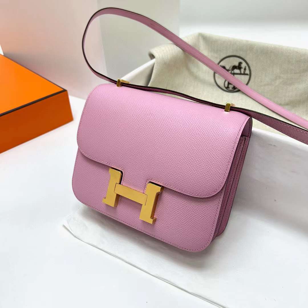 Hermès（爱马仕）Constance 空姐包 Epsom X9 锦葵紫 金扣 19cm 全手工蜡线缝制 Ghw