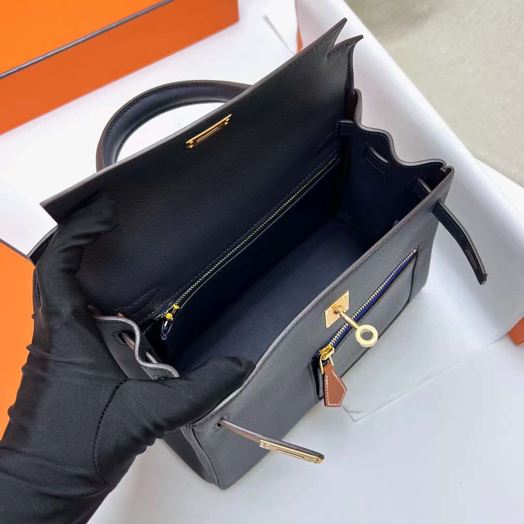 Hermès（爱马仕）Kelly 凯莉包 Colormatic Swift 2z 午夜蓝 金扣 25cm 全手工蜡线缝制 Ghw
