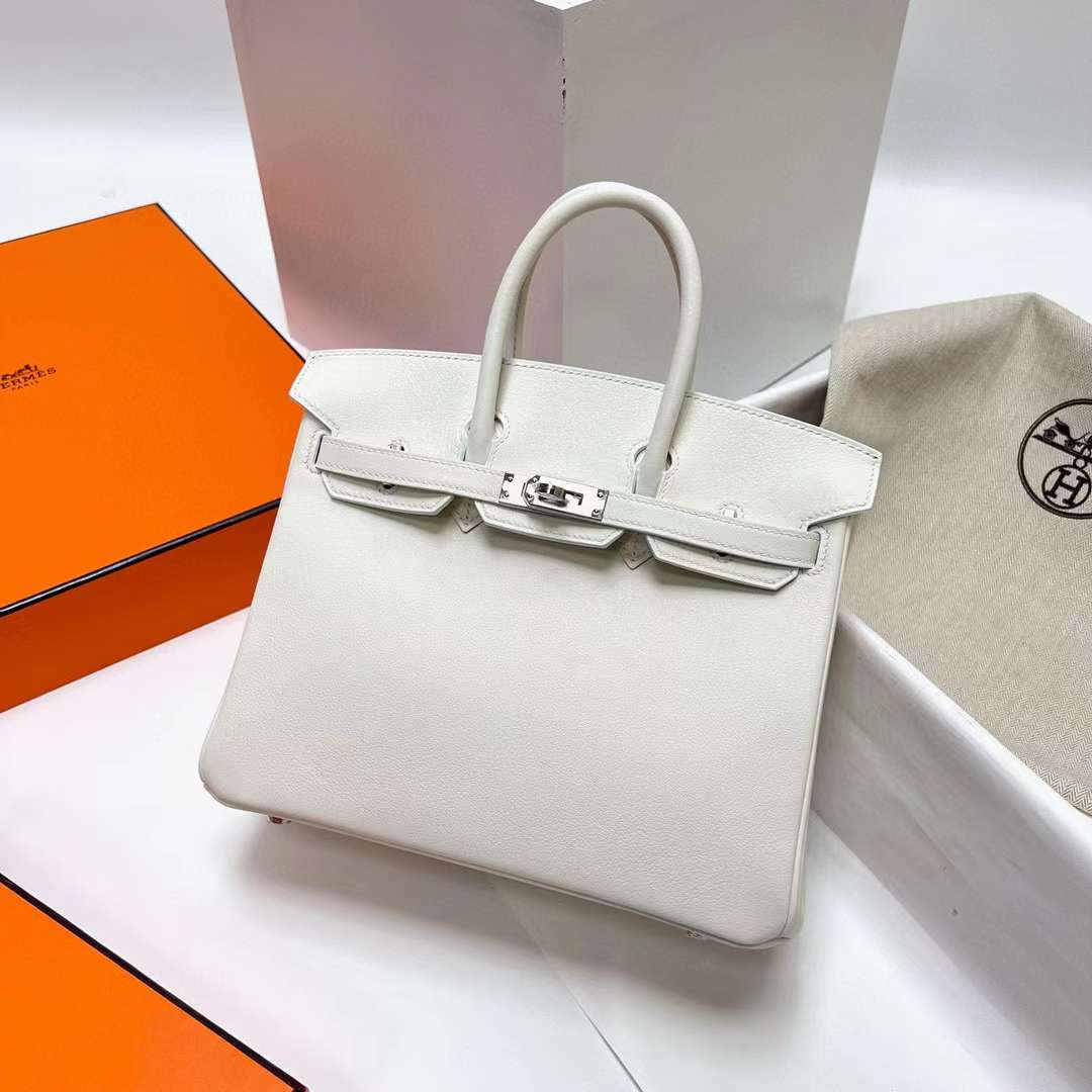 Hermès（爱马仕）Birkin 铂金包 Swift 01 纯白 银扣 25cm 全手工蜡线缝制 Phw