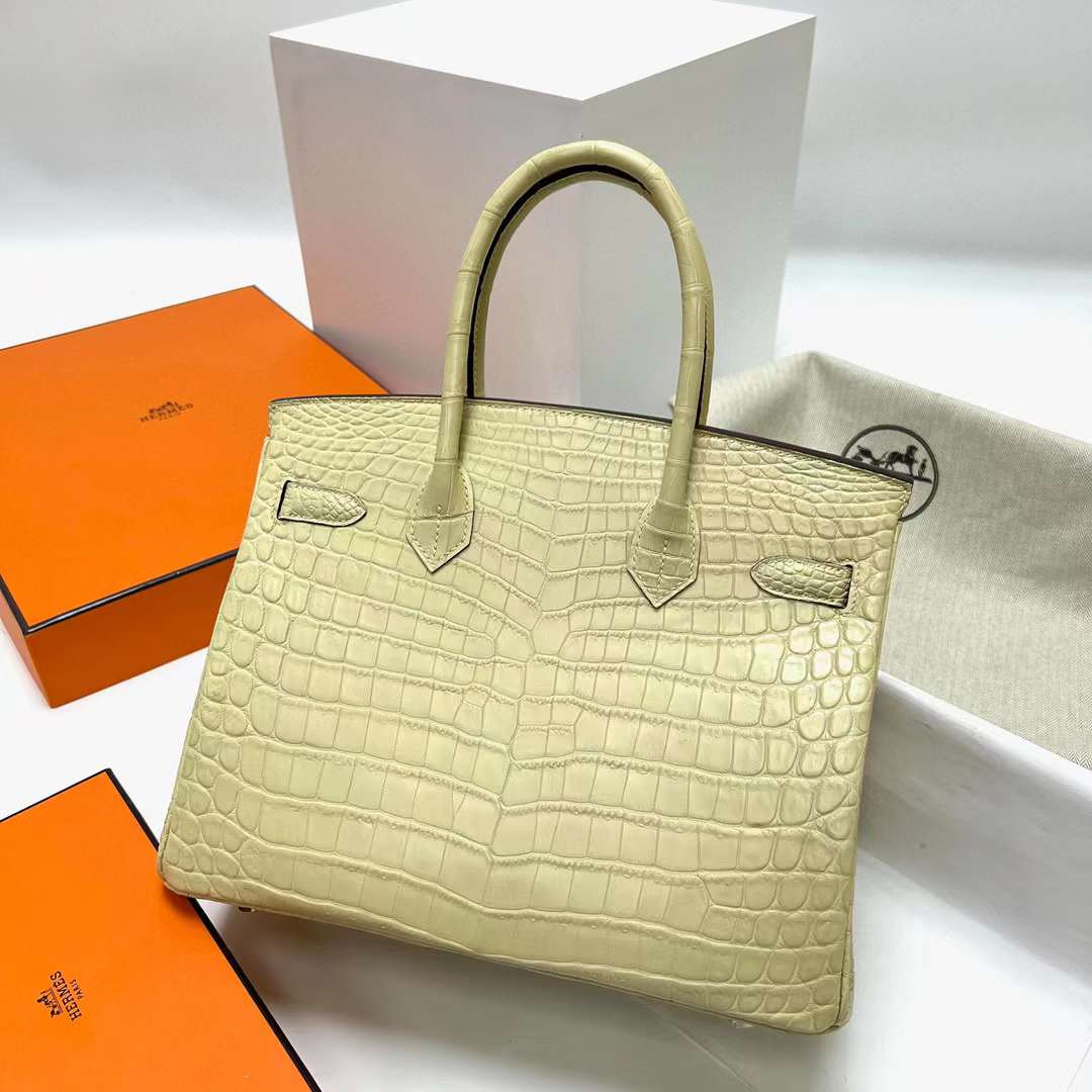 Hermès（爱马仕）Birkin 铂金包 雾面尼罗鳄鱼 Matte Nilo Crocodile 19 Abricot 杏色 银扣 30cm 全手工蜡线缝制 Phw