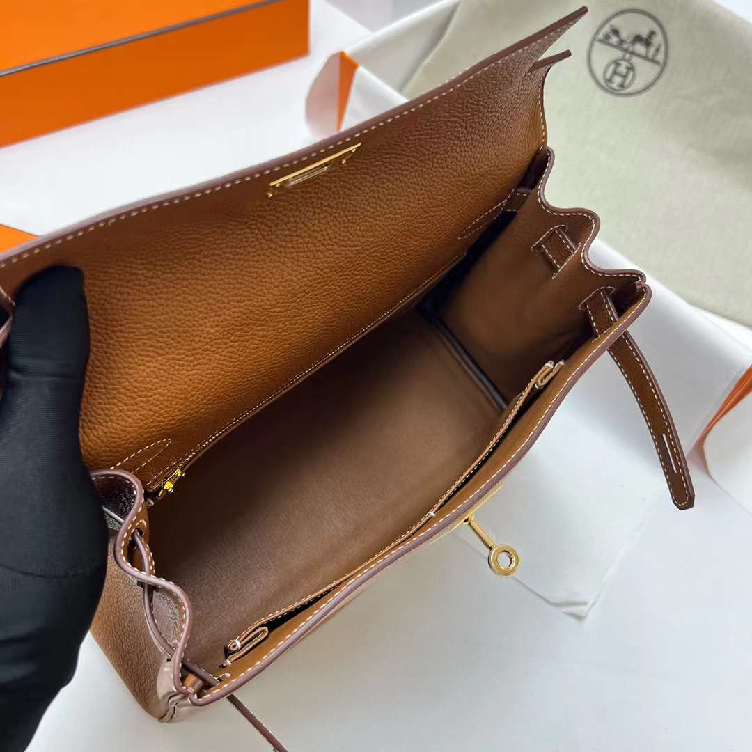 Hermès（爱马仕）Kelly 福宝颗粒马鞍皮 Barenia 34 金棕色 金扣 28cm 全手工蜡线缝制 Ghw
