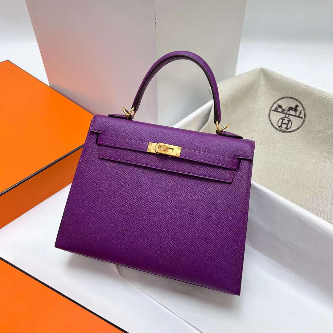 Hermès（爱马仕）Kelly 凯莉包 Epsom P9 海葵紫 金扣 25cm 全手工蜡线缝制 Ghw