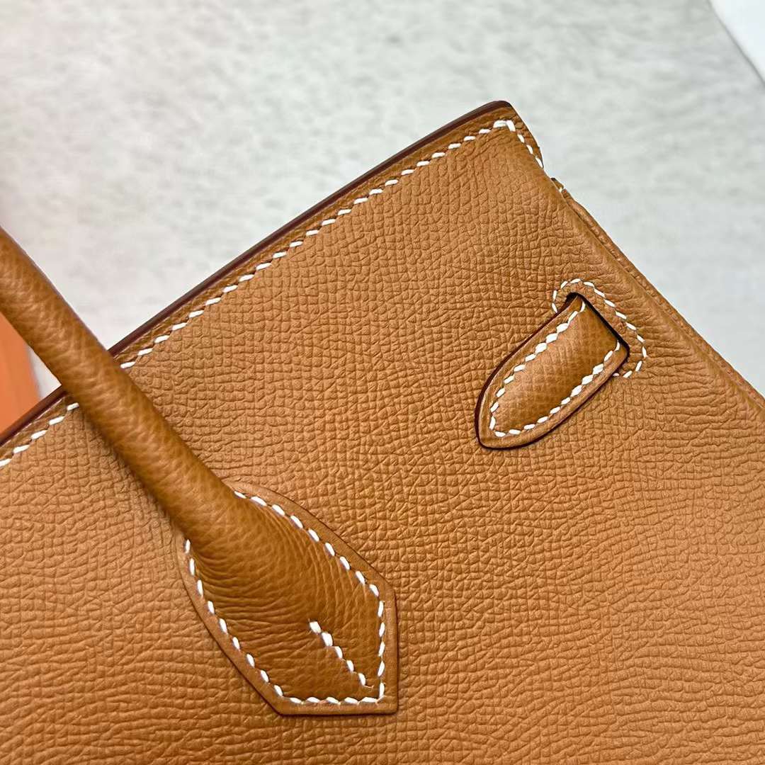 Hermès（爱马仕）Birkin 铂金包 Epsom Ck37 金棕色 金扣 25cm 全手工蜡线缝制 Ghw