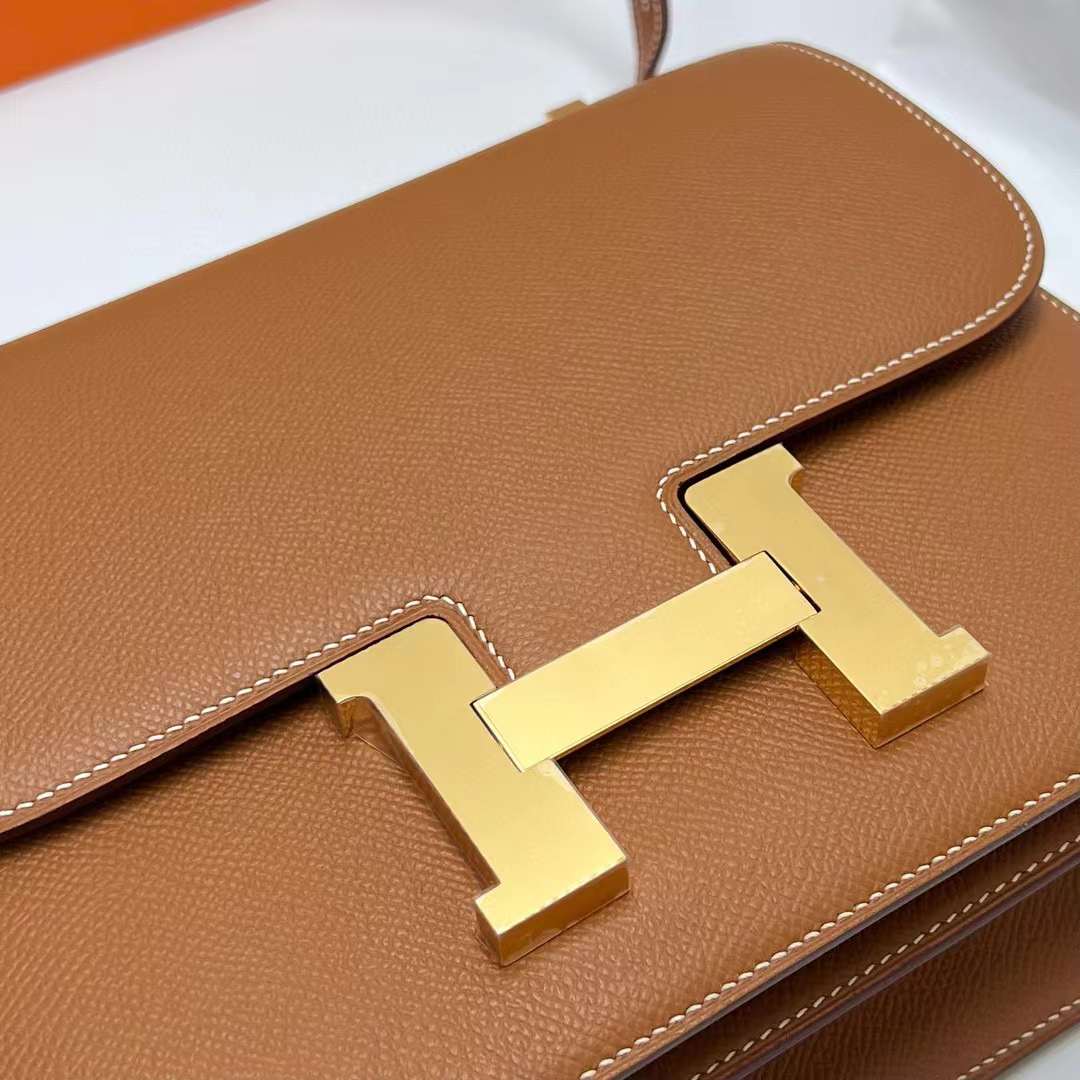 Hermès（爱马仕）Constance 空姐包 Epsom Ck37 金棕色 金扣 24cm 全手工蜡线缝制 Ghw