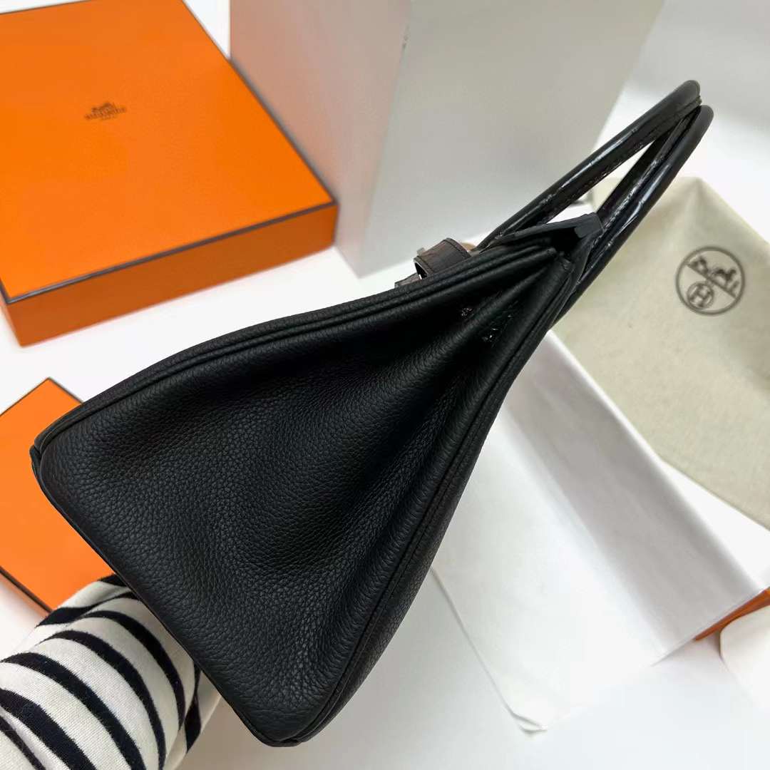 Hermès（爱马仕）Birkin 铂金包 Touch Togo 拼 亮面尼罗鳄鱼 Ck89 黑色 银扣 30cm 全手工蜡线缝制 Phw