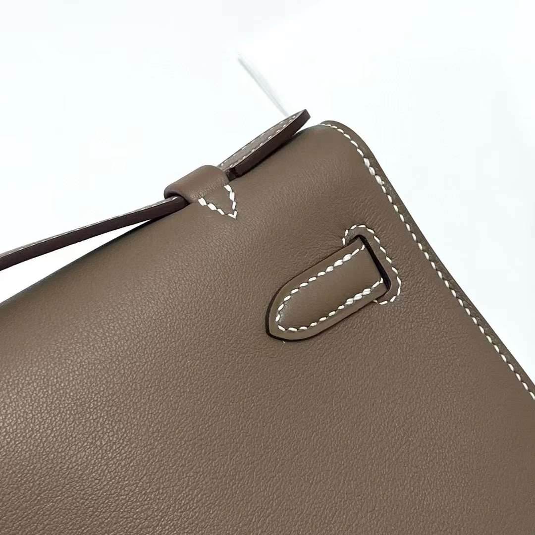 Hermès（爱马仕）Mini Kelly Pochette Swift Ck18 大象灰 银扣 22cm 全手工蜡线缝制 phw