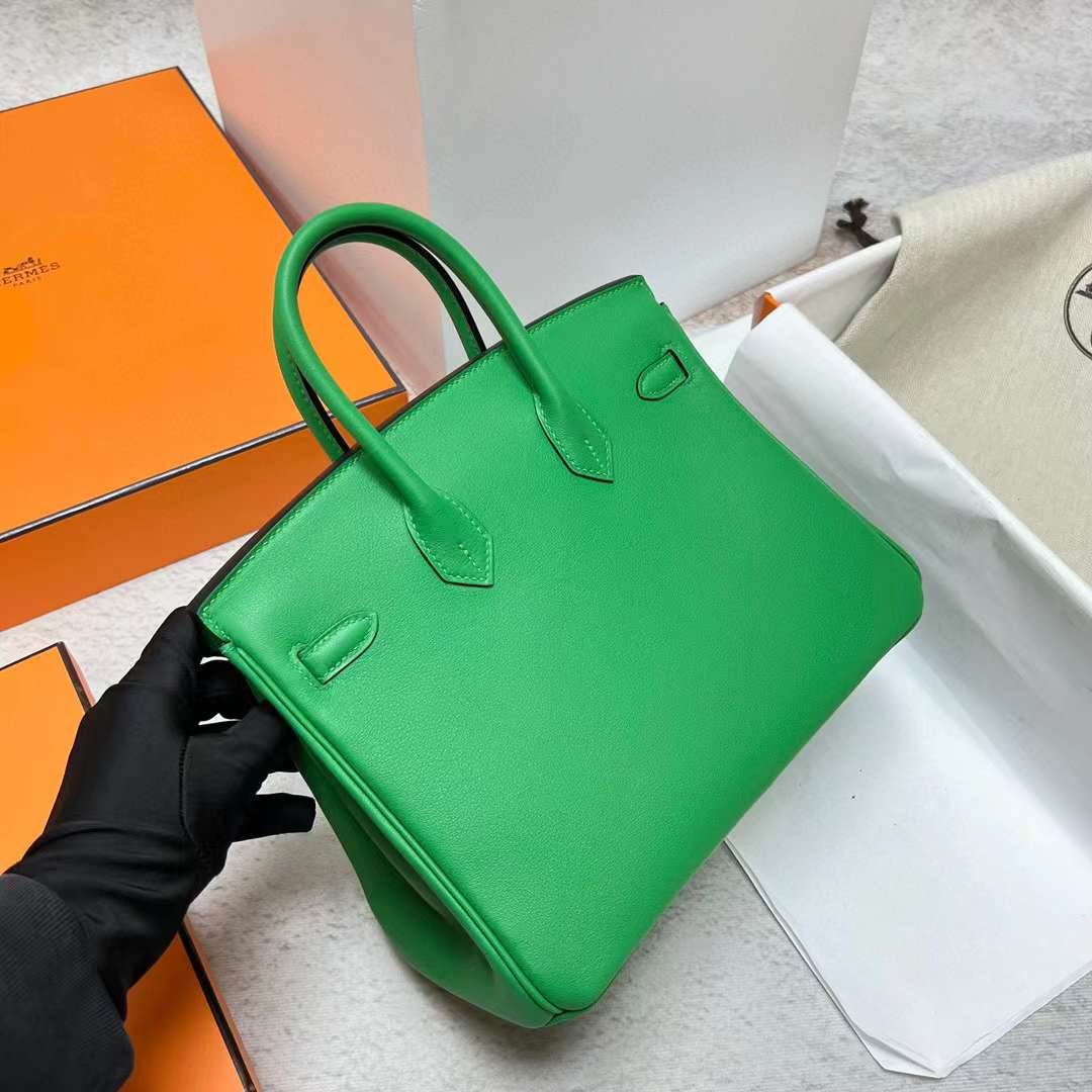 Hermès（爱马仕）Birkin 铂金包 Swift皮 K1 竹子绿 金扣 25cm 全手工蜡线缝制 Ghw
