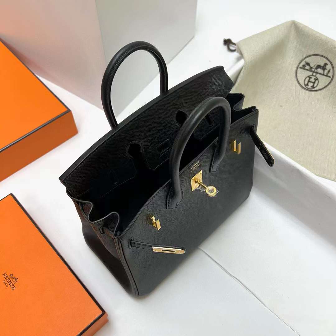 Hermès（爱马仕）Birkin 铂金包 Epsom Ck89 黑色 金扣 25cm 全手工蜡线缝制 Ghw