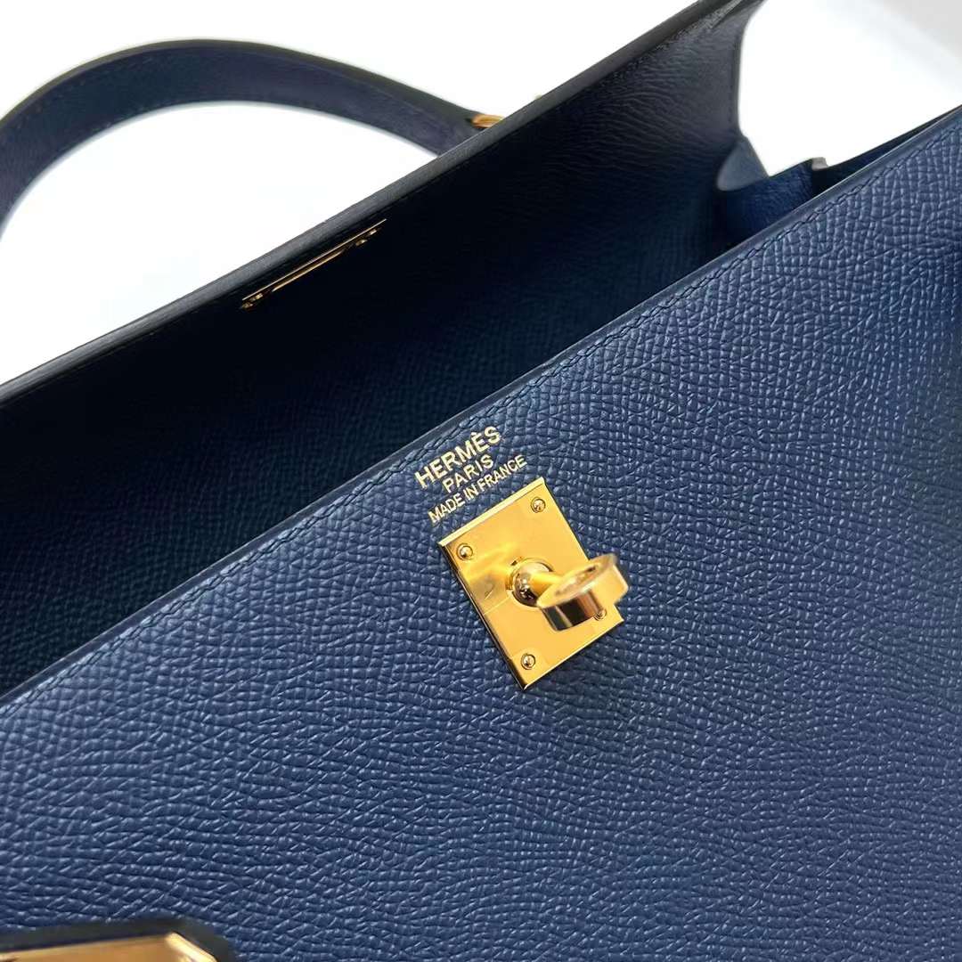 Hermès（爱马仕）Kelly 凯莉包 Epsom Ck73 宝石蓝 金扣 25cm 全手工蜡线缝制 Ghw