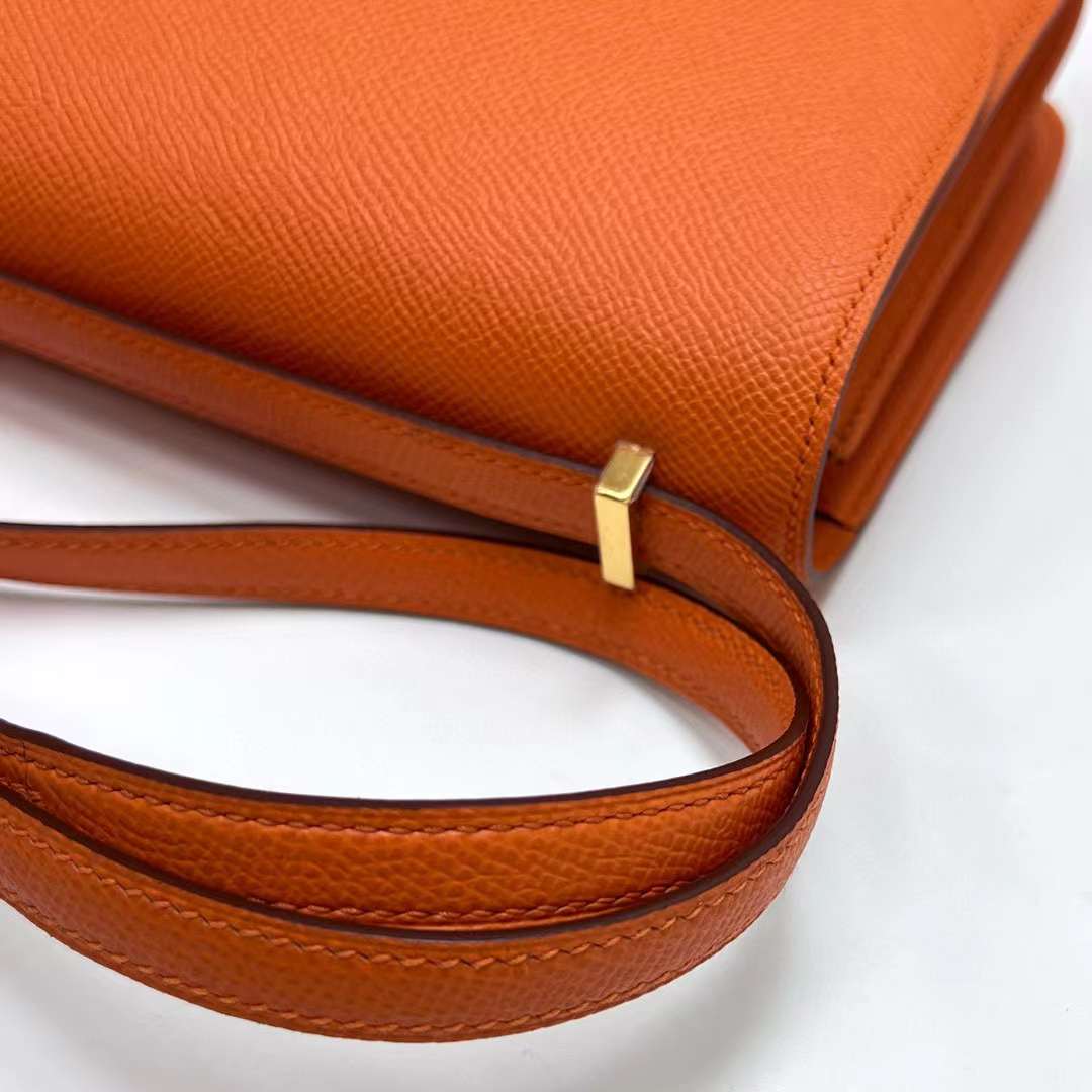 Hermès（爱马仕）Constance 空姐包 Epsom Ck93 橙色 金扣 19cm 全手工蜡线缝制 Ghw
