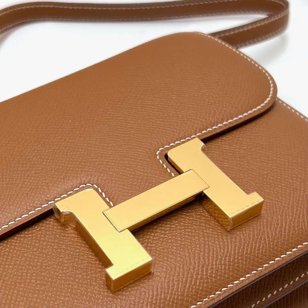 Hermès（爱马仕）Constance 空姐包 Epsom Ck37 金棕色 金扣 19cm 全手工蜡线缝制 Ghw