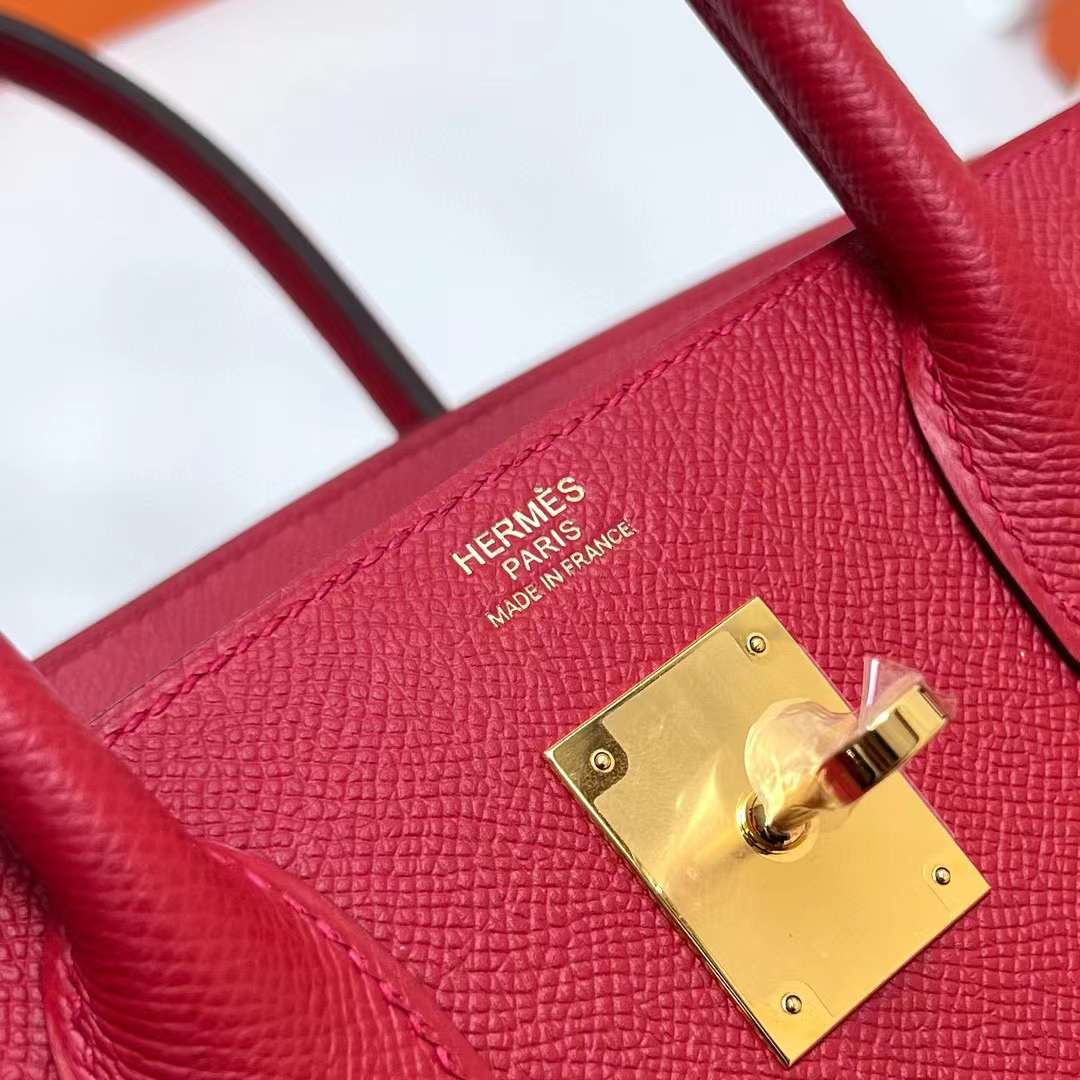 Hermès（爱马仕）Birkin 铂金包 Epsom Q5 国旗红 金扣 30cm 全手工蜡线缝制 Ghw