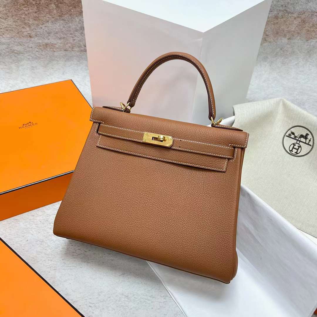 Hermès（爱马仕）Kelly 凯莉包 Togo Ck37 金棕色 金扣 28cm 全手工蜡线缝制 Ghw