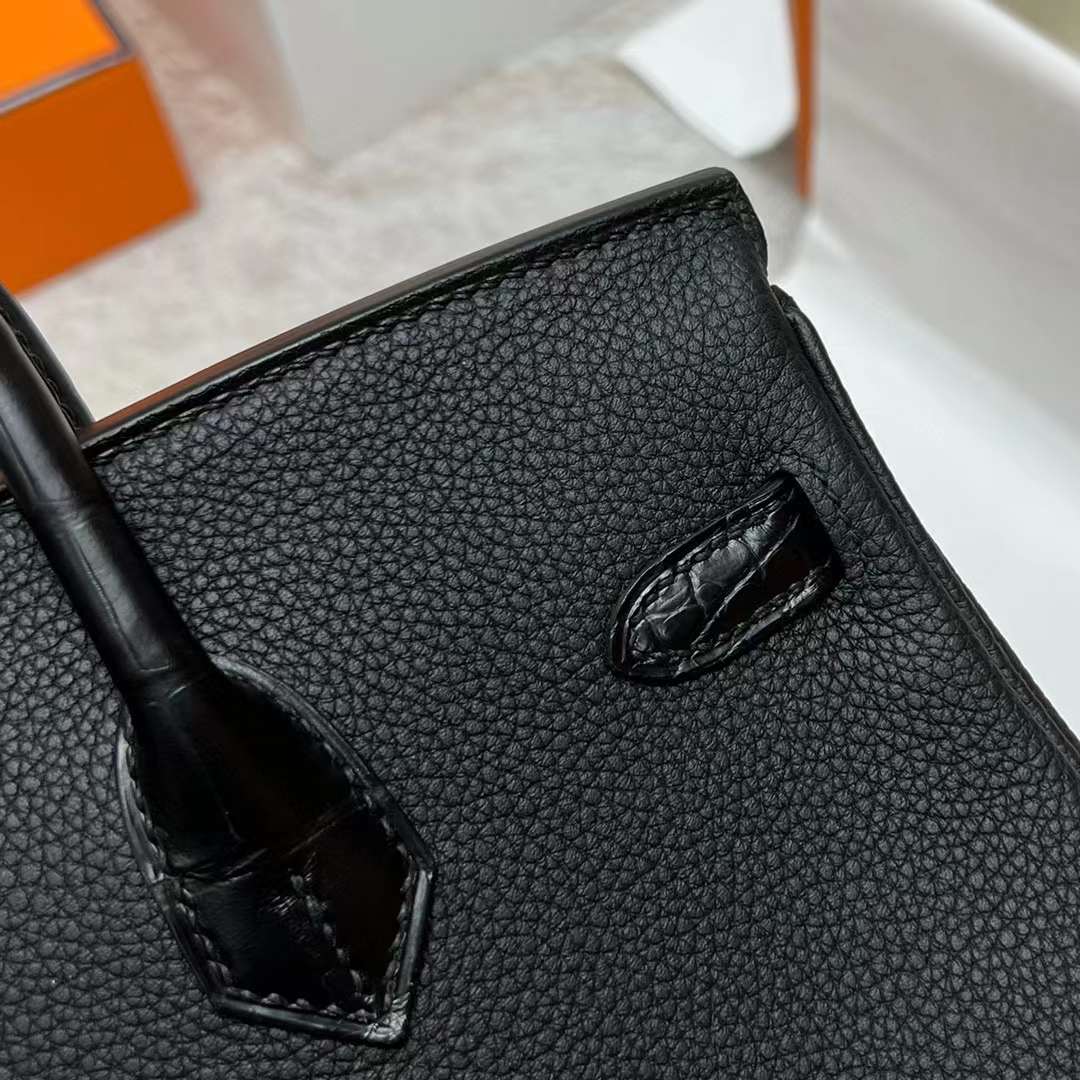 Hermès（爱马仕）Birkin 铂金包 Touch Togo 拼 雾面美洲鳄鱼皮 Ck89 黑色 金扣 25cm 全手工蜡线缝制 Ghw