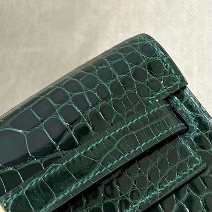 Hermès（爱马仕）Kelly to go 亮面美洲鳄鱼 shiny alligator crocodile Ck67 祖母绿 金扣 20cm 全手工蜡线缝制 Ghw