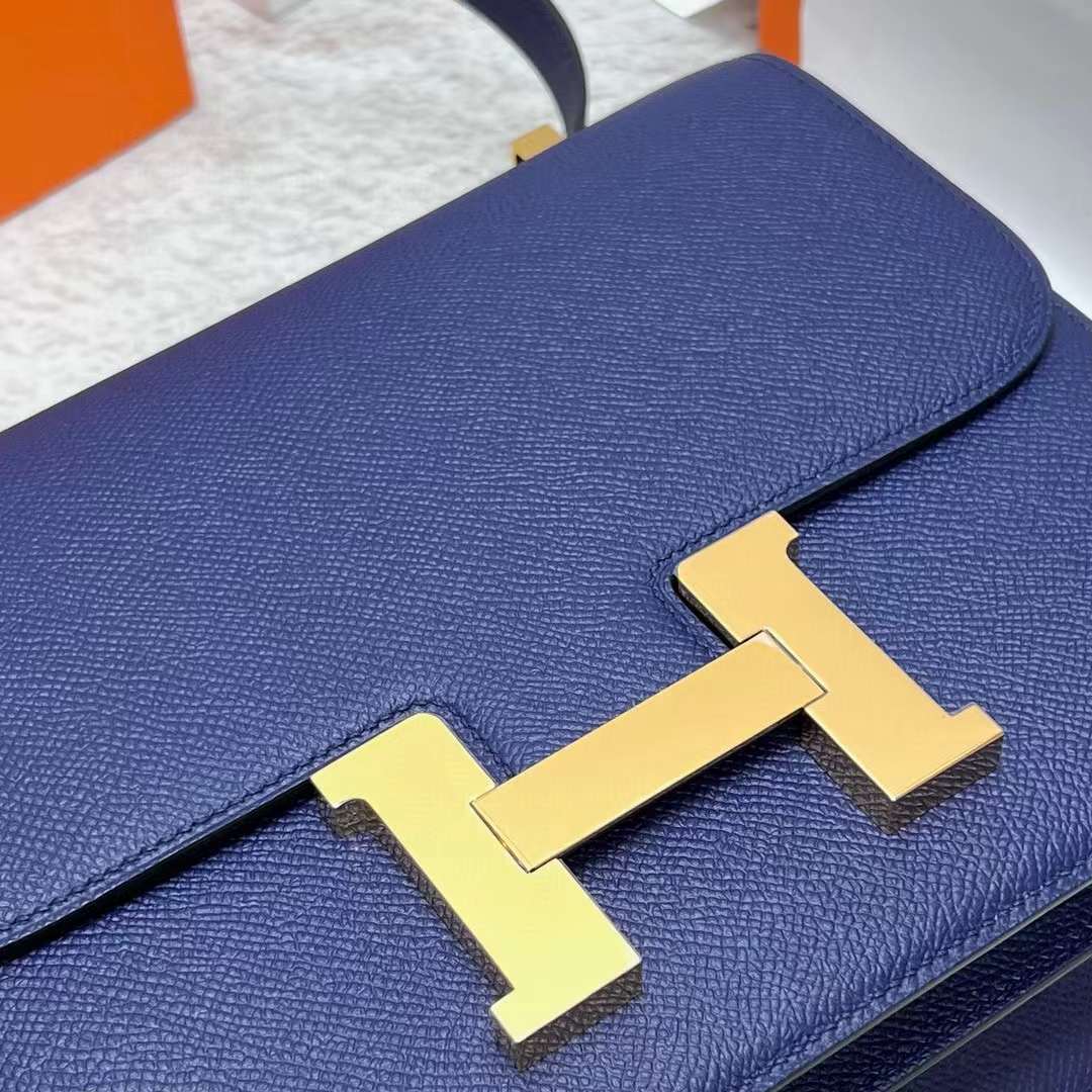 Hermès（爱马仕）Constance 康斯坦斯 Epsom Ck73 宝石蓝 金扣 24cm 全手工蜡线缝制 Ghw