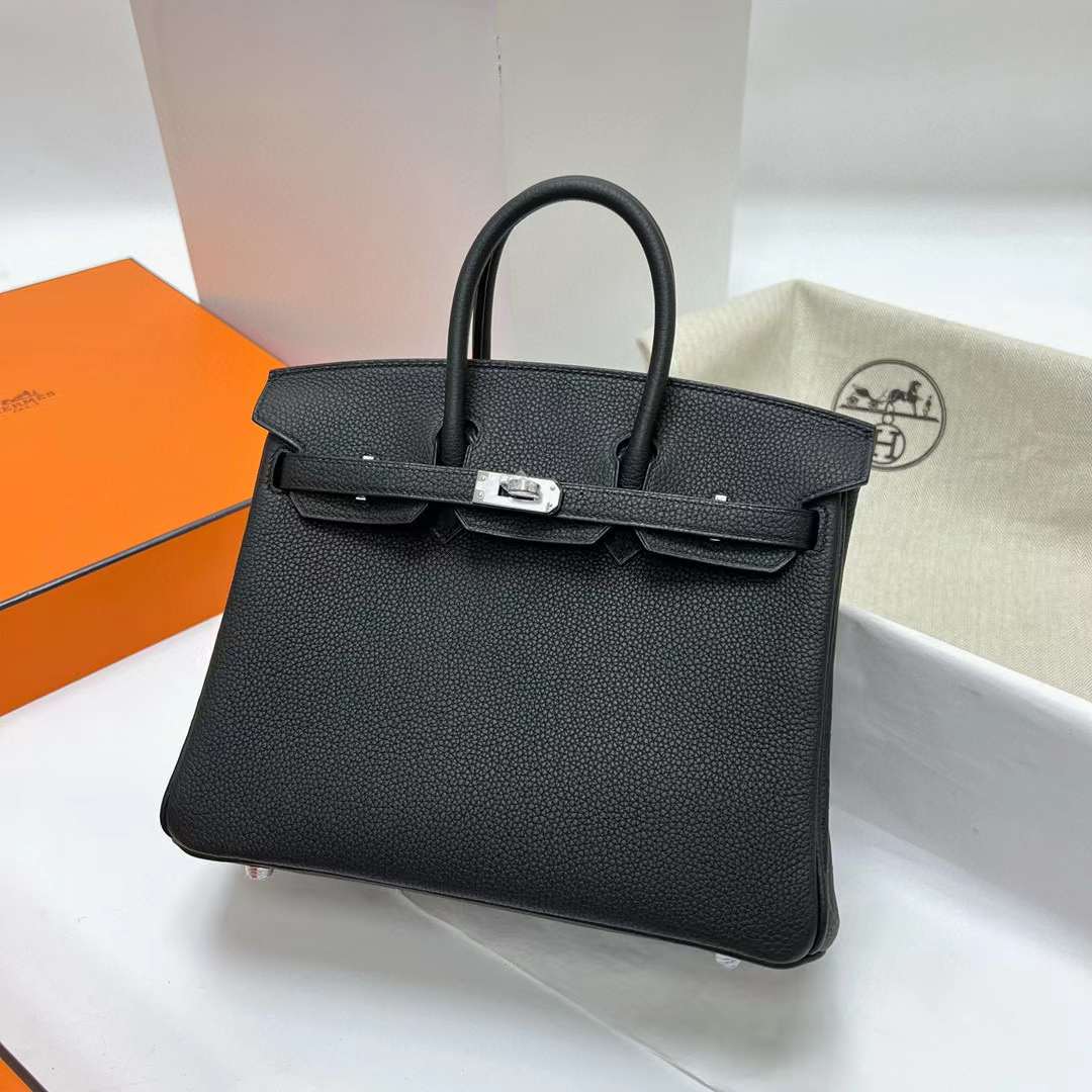 Hermès（爱马仕）Birkin 铂金包 Togo皮 Ck89 黑色 银扣 25cm 全手工蜡线缝制 Phw