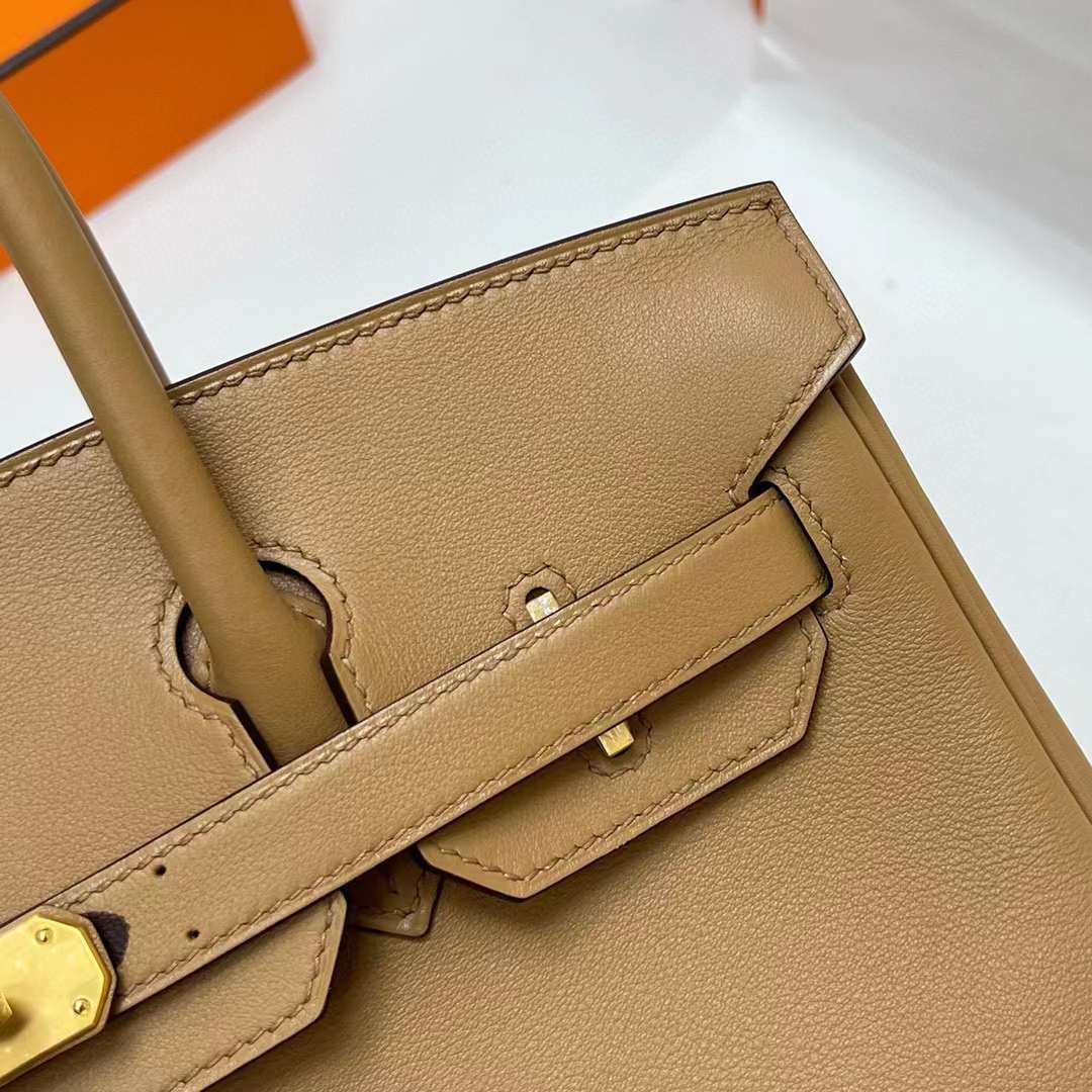 Hermès（爱马仕）Birkin 铂金包 Swift皮 0M 奶茶色 金扣 30cm 全手工蜡线缝制 Ghw