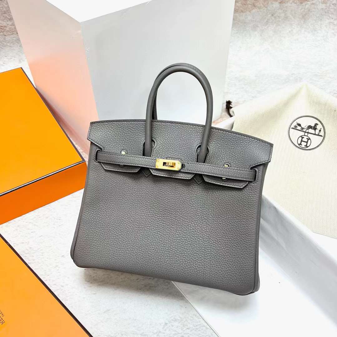 Hermès（爱马仕）Birkin 铂金包 Togo皮 8F 锡器灰 金扣 25cm 全手工蜡线缝制 Ghw